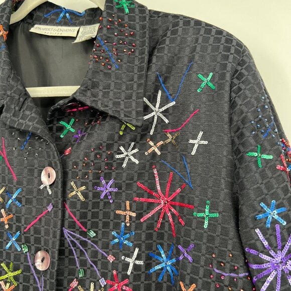 Vintage 2000s Drapers & Damons Rainbow Sequin Firework Party Vibrant Petite woma - Picture 4 of 12